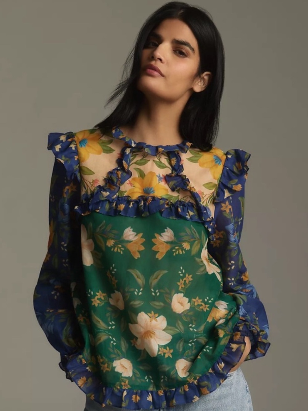 Farm Rio - Floral blouse with tie neck